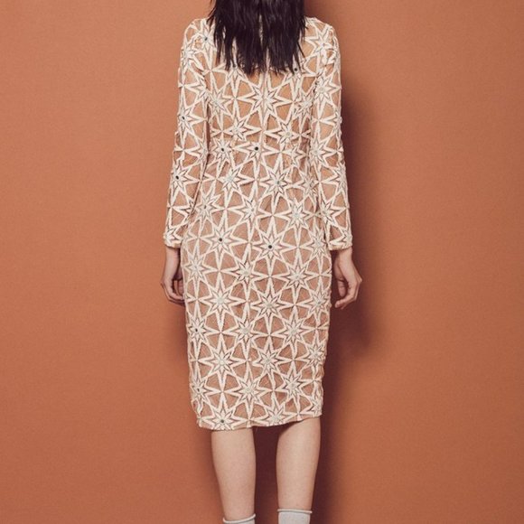 For Love and Lemons Metz Midi Dress Cream Tan Small - Picture 4 of 16